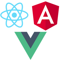 React, Angular and Vue.js logo