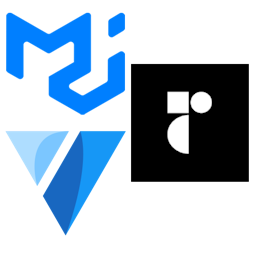 Material UI, Radix UI and Vuetify logo